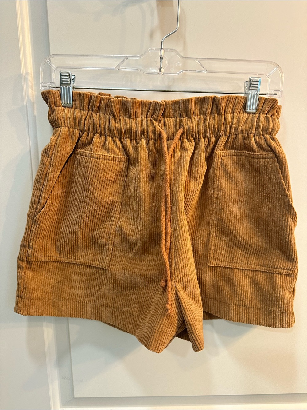 FAVLUX High-Waist Corduroy Drawstring Shorts in Camel